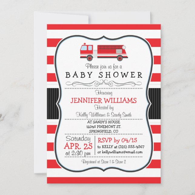 Cute Fire Truck Baby Shower Invitation (Front)