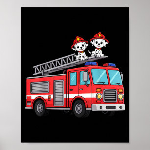 Cute Fire Truck Firefighter Dalmatians Kids Poster
