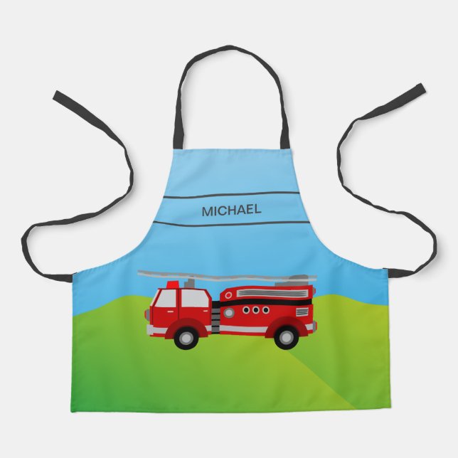 Cute Fire Truck Firefighter Kids Apron (Front)