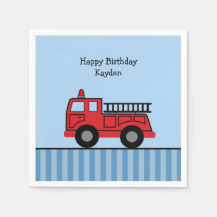 Cute Fire Truck Personalised Birthday Napkin