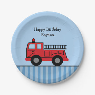 Cute Fire Truck Personalised Birthday Paper Plate