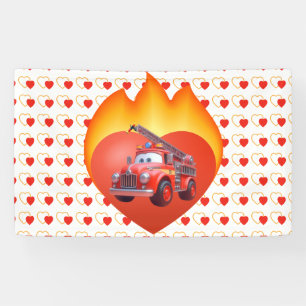 Cute fire truck Valentine's day Banner