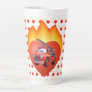 Cute fire truck Valentine's day Latte Mug