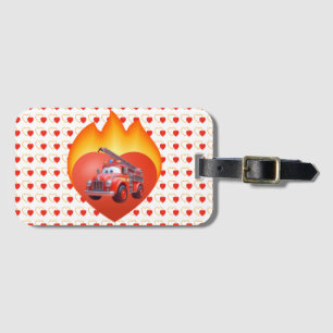 Cute fire truck Valentine's day Luggage Tag