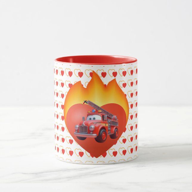 Cute fire truck Valentine's day Mug (Center)