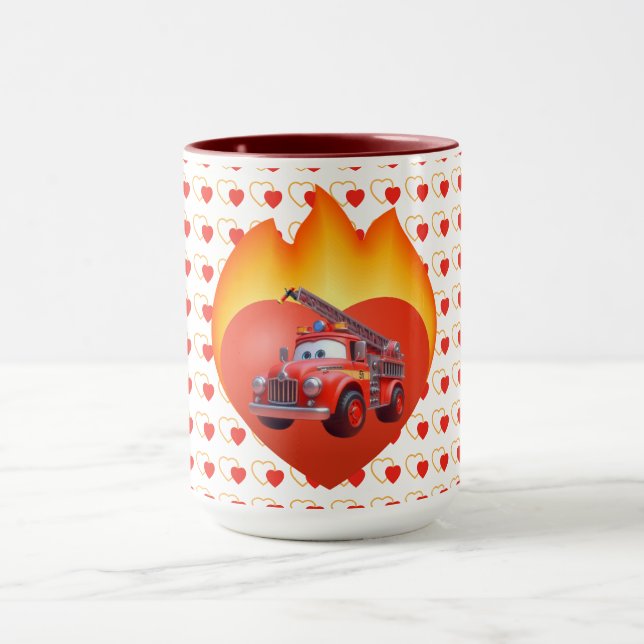 Cute fire truck Valentine's day Mug (Center)