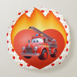 Cute fire truck Valentine's day Round Cushion