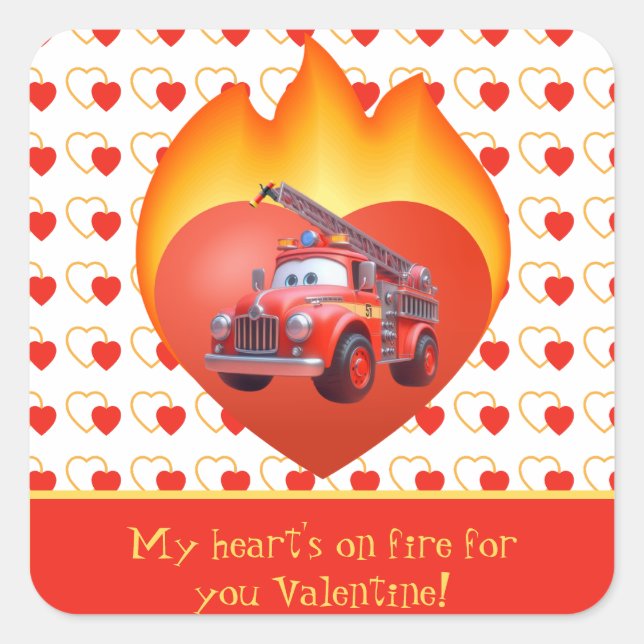 Cute fire truck Valentine's day Square Sticker (Front)