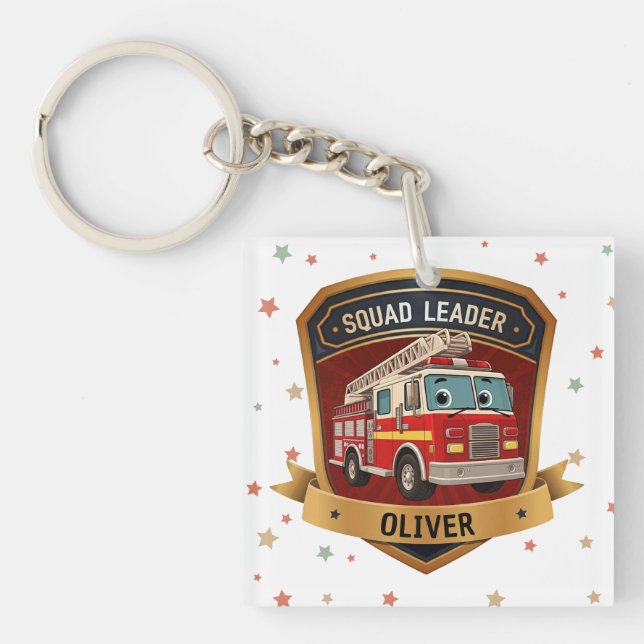 Cute  Firefighter Badge Personalised Key Ring (Front)
