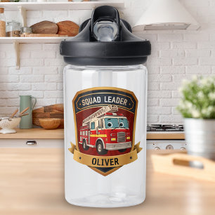 Cute Firefighter Badge Personalised Water Bottle