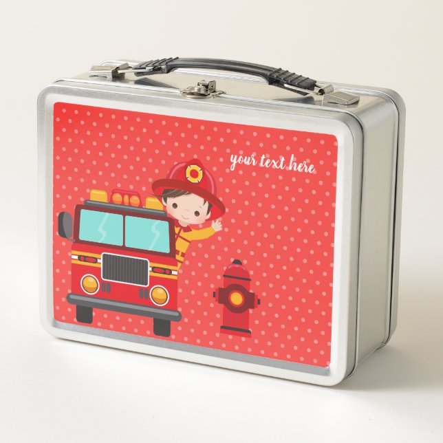 Cute Firefighter * Choose your background colour Metal Lunch Box (Front)