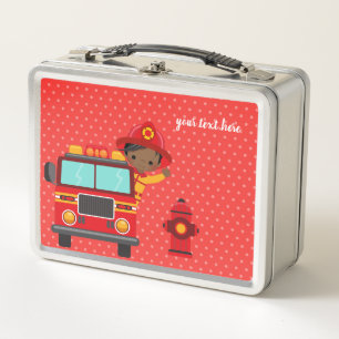 Cute Firefighter * Choose your background colour Metal Lunch Box