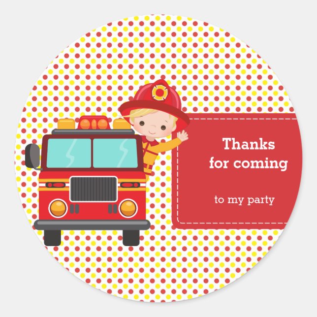Cute Firefighter Classic Round Sticker (Front)