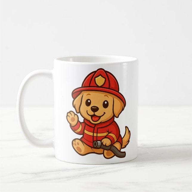Cute Firefighter Golden Retriever Mug Drinkware (Left)