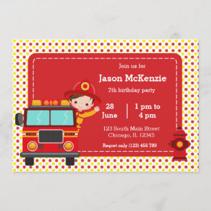 Cute Firefighter party Invitation