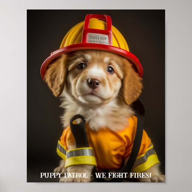 Cute Firefighter Puppy Poster or Decoupage Paper (Front)