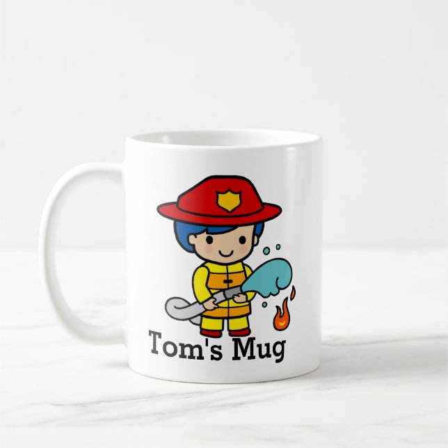 Cute Firefighter putting out fire Coffee Mug (Left)