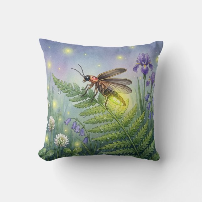 Cute Firefly and Flowers Tiny Insects  Cushion (Front)