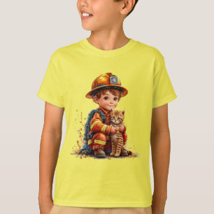 👨‍🚒🐱 Cute Fireman & Kitten Rescue Kids Gift 🚒✨ T-Shirt