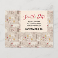 Cute Firest Animals Pattern Save the Date Wedding