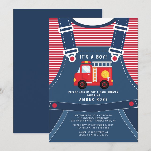 Cute Firetruck Baby Shower Invitation (Front/Back)