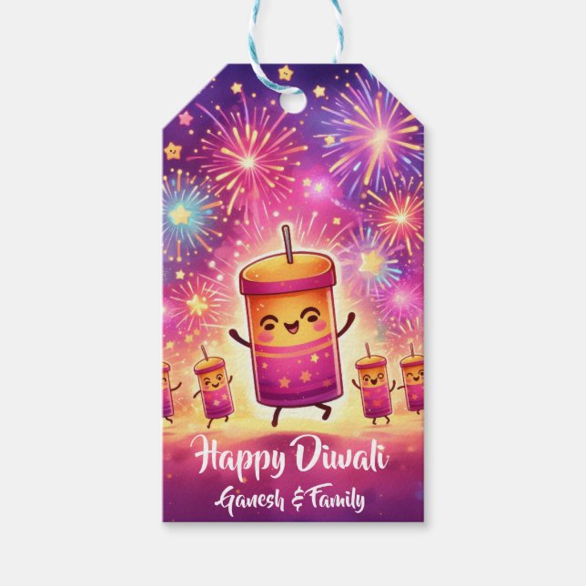 Cute fireworks Diwali  Gift Tags (Front)