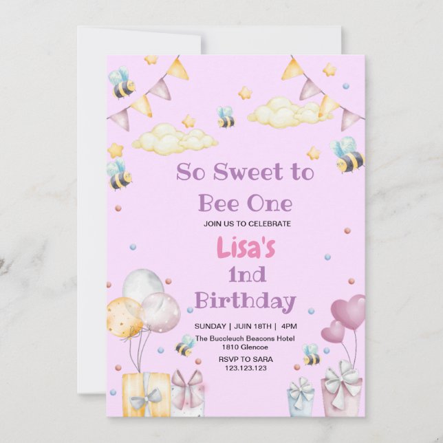 Cute First 1st Birthday Honey Sweet Bee Invitation (Front)