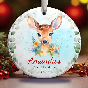 Cute first baby Christmas baby deer girl Ceramic O Ceramic Tree Decoration