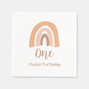 Cute First Birthday Pink Boho Rainbow Napkin