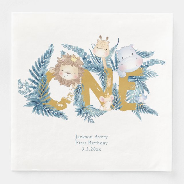 Cute First Birthday Safari Animals Napkin (Front)
