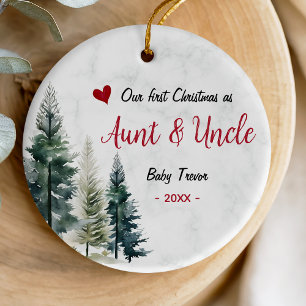 Cute first Christmas as Aunt and Uncle red heart Ceramic Tree Decoration