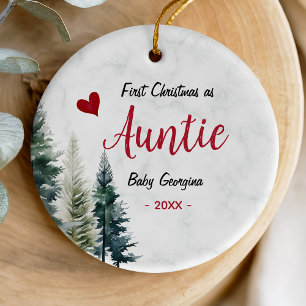 Cute first Christmas as auntie red heart Ceramic Tree Decoration