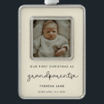 Cute First Christmas as Grandparents Photo Silver Plated Framed Ornament<br><div class="desc">A cute whimsical script and a modern design for this photo ornament gift. To customise with your favourite baby picture. You can also easily change the background colour. Perfect to celebrate your First Christmas as new grandparents.</div>
