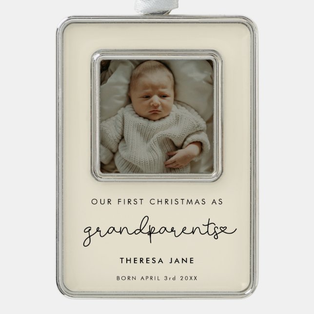 Cute First Christmas as Grandparents Photo Silver Plated Framed Ornament (Front)