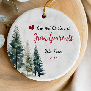 Cute first Christmas as grandparents red heart Ceramic Tree Decoration