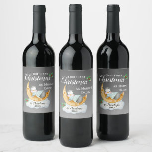 Cute First Christmas as Mummy & Daddy Baby Penguin Wine Label