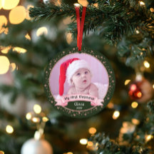 Cute First Christmas Baby Girl Two Photo Keepsake