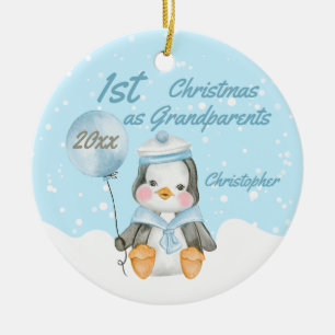 Cute First Christmas Baby Penguin Grandparents Ceramic Tree Decoration