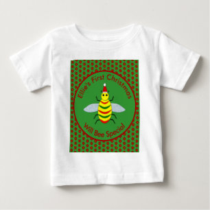 Cute First Christmas Bee and Poinsettia Flowers Baby T-Shirt
