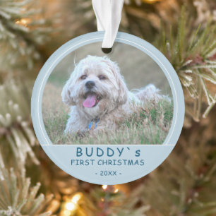Cute First Christmas Blue Puppy Dog Pet Photo Ornament