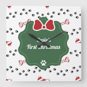 Cute First Christmas Dog Lover Modern Square Wall Clock