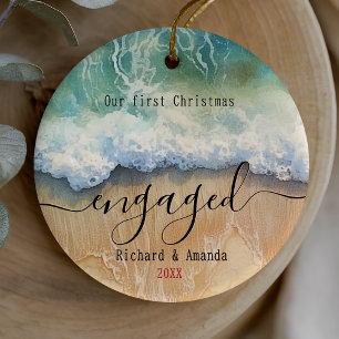 Cute first Christmas engaged coastal beach Ceramic Tree Decoration