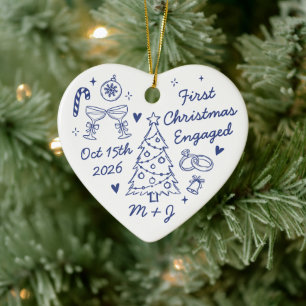 Cute First Christmas Engaged First Photo Ceramic Tree Decoration
