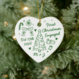 Cute First Christmas Engaged First Photo Ceramic Tree Decoration