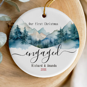 Cute first Christmas engaged mountains Ceramic Tree Decoration