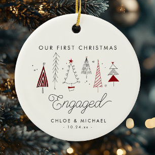 Cute First Christmas Engaged Whimsical Trees Ceramic Tree Decoration