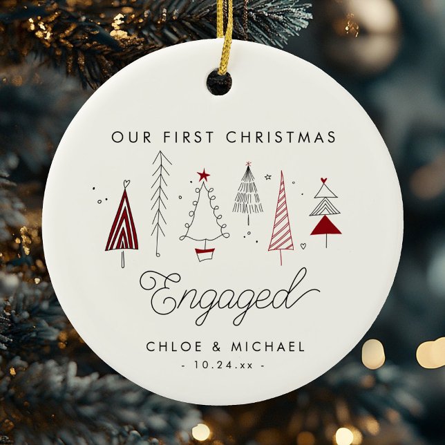 Cute First Christmas Engaged Whimsical Trees Ceramic Tree Decoration (Creator Uploaded)