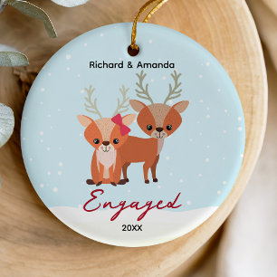 Cute first Christmas engagement deer couple Ceramic Tree Decoration