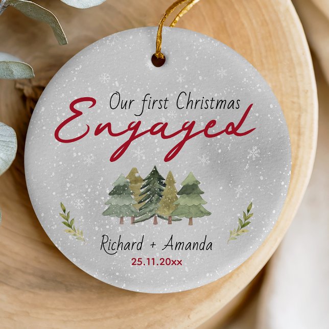 Cute first Christmas engagement green trees Ceramic Tree Decoration (Creator Uploaded)