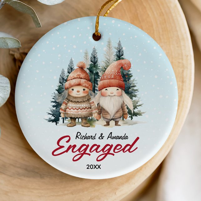 Cute first Christmas engagement nordic theme Ceramic Tree Decoration (Creator Uploaded)